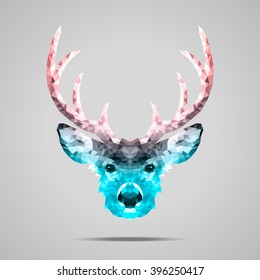 Deer low poly portrait. Symmetric gradient Rose Quartz - Limpet Shell. Abstract polygonal illustration.