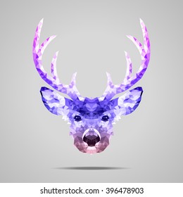 Deer low poly portrait. Symmetric purple gradient. Abstract polygonal illustration.