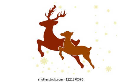 Deer male flat vector isolated on red background.