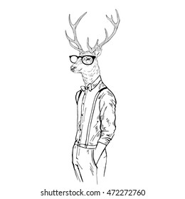 deer man dressed up in classy style, Merry Christmas character, furry art illustration, fashion animals