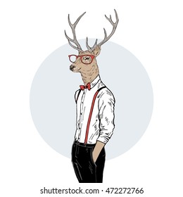 deer man dressed up in classy style, Merry Christmas character, furry art illustration, fashion animals