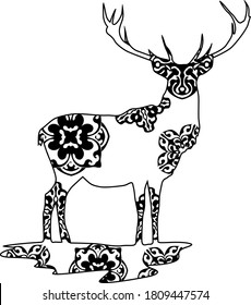 Deer Mandala Diseño negro con patrón de naturaleza