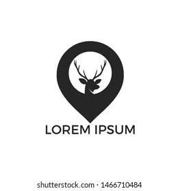 Deer and map pointer logo design. Deer locator logo design. Animal place icon.