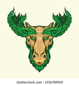 Vendedor con Marijuana Leaf Antlers Maquetación de imágenes de mascota para su trabajo camiseta de mercancía, pegatinas y diseños de etiquetas, afiche, tarjetas de felicitación compañía comercial o marcas.

