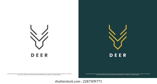 Deer mark logo design. deer hunter gazelle doe antelope horn elk icon symbol. Illustration of silhouette of antlers. animal mountain mascot brand business. Minimalist simple flat deer symbol.