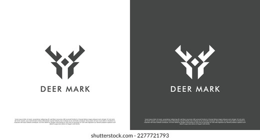 Deer mark logo design illustration. Deer animal head silhouette. geometric monogram label logo stamp icon mountain forest animal zoo. Perfect for web or app icons.