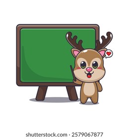 deer mascot cartoon character vector illustration with blackboard.
Design element for poster, brochure, web, mascot, sticker, logo and icon.