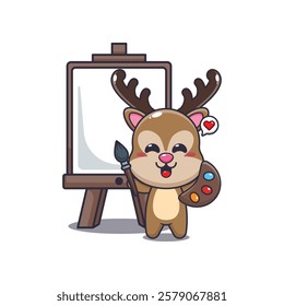 deer mascot cartoon character vector illustration wants to paint on canvas.
Design element for poster, brochure, web, mascot, sticker, logo and icon.