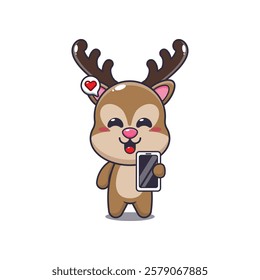 deer mascot cartoon character vector illustration with mobile phone.
Design element for poster, brochure, web, mascot, sticker, logo and icon.