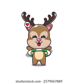 deer mascot cartoon character vector illustration playing hula hoop.
Design element for poster, brochure, web, mascot, sticker, logo and icon.