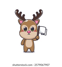 deer mascot cartoon character vector illustration with white flag.
Design element for poster, brochure, web, mascot, sticker, logo and icon.