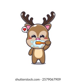 deer mascot cartoon character vector illustration brushing teeth.
Design element for poster, brochure, web, mascot, sticker, logo and icon.