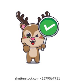 deer mascot cartoon character vector illustration with correct sign.
Design element for poster, brochure, web, mascot, sticker, logo and icon.