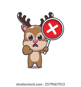 deer mascot cartoon character vector illustration with wrong sign. 
Design element for poster, brochure, web, mascot, sticker, logo and icon.