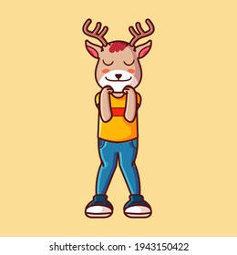 Hirschmaskottchen war glücklich. Vektorgrafik