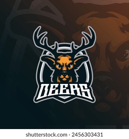 Deer mascot logo design vector with modern illustration concept style for badge, emblem and t shirt printing. Deer head illustration for sport and esport team.