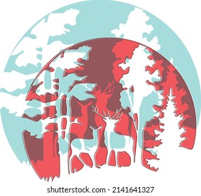 Deer at the middle of the forest illustration