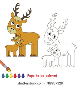 Deer Mom and her infant to be colored, the coloring book for preschool kids with easy educational gaming level.