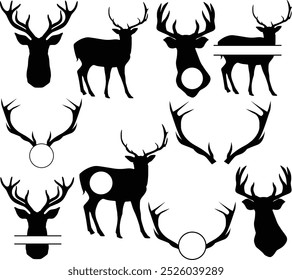 Deer Monogram Frame. Deer Silhouette. Deer Vector Illustration.