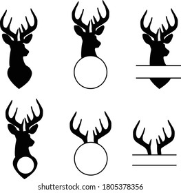 deer monogram, wild animal sign, black buch head, hunting split nonogram on white background. flat style.