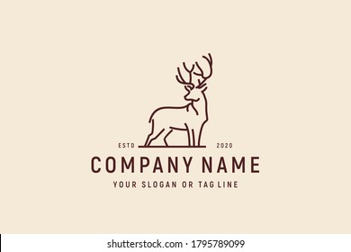 deer monoline logo design vector template