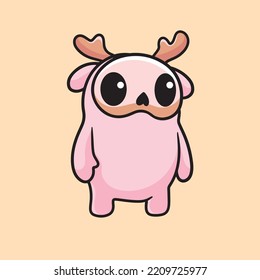 Deer Monster Cartoon Mascot Vector Design Flat Cute Smile Expression