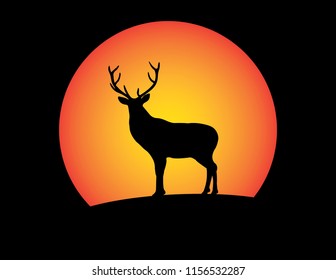 Deer with the Moon Background, Vector Design