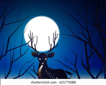 deer and moon and branch