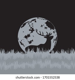 deer in the moon logo template vector