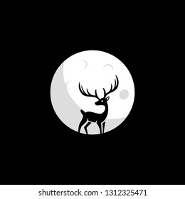 Deer in the moon shape logo design. White deer logo concept. Design elements for logo design.