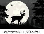 deer and moon silhouette, simple vector illustration design