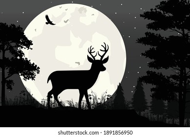 deer and moon silhouette, simple vector illustration design