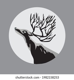 deer with  moon - wild forest spirit black and white vector silhouette design