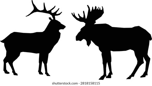 Deer and Moose Silhouettes Set Isolated on White Background