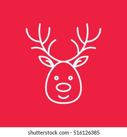 deer moose stag antler xmas christmas winter santa new year outline thin line vector icon white on red background