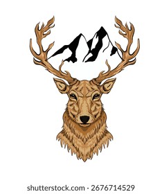 Deer with mountain background for t shirt