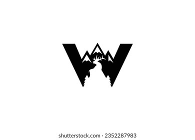 deer mountain letter W simple vector logo