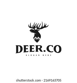 logotipo de ciervos y montañas, icono y vector