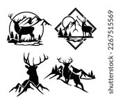 Deer mountain logo silhouette. Deer hunting logo. Hunting season, hunting shirt design