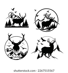 Deer mountain logo silhouette. Deer hunting logo. Hunting season, hunting shirt design