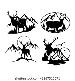 Deer mountain logo silhouette. Deer hunting logo. Hunting season, hunting shirt design