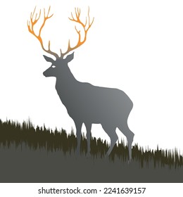 deer with the mountain on view of winter forest landscape