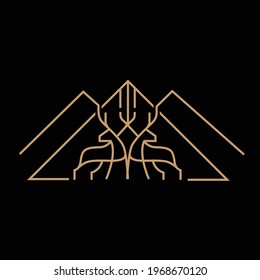 Deer mountain symbol logo icon illustration gold outline isolated black background