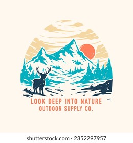 deer mountain vectore illustraion vintage