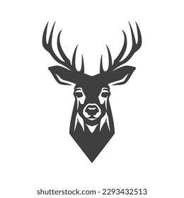 Deer muzzle head hunting camping monochrome vintage icon design vector illustration. Reindeer mammal horned animal antler portrait wildlife nature zoo powerful fauna forest creature mascot logo