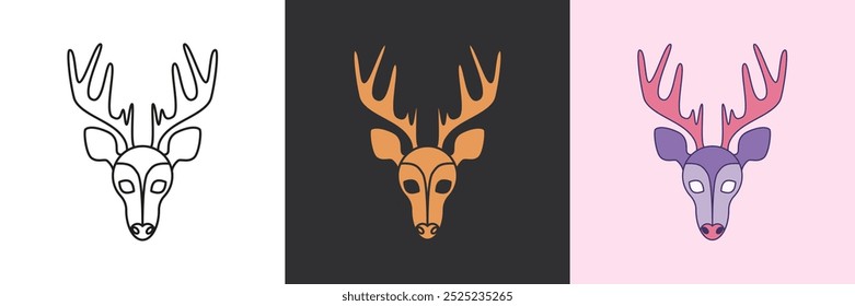 Deer mystic icon set. Black and colorful geometric vector logo template