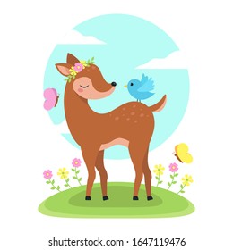 Deer in the nature of spring illustration