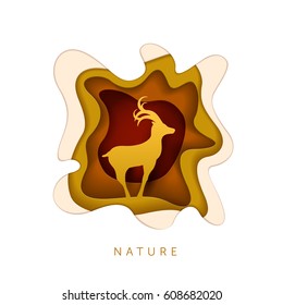 Deer. Nature and wildlife concept. Paper art style vector illustration.