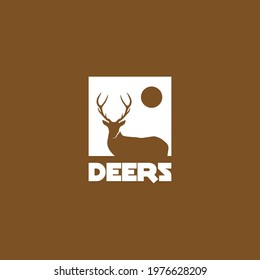 Deer negative space on square shape minimal logo design concept. Vector illustration 