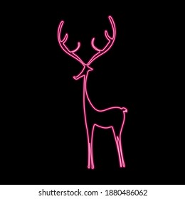 Deer neon abstract silhouette isolated on black background. Wild animals, cute mammals.